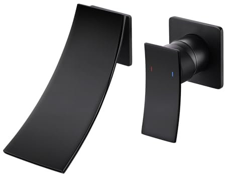 iVIGA rubinetto bagno cascata：Miscelatore per lavabo ad incasso per montaggio a parete - rubinetto a 2 fori con maniglia singola e bocca grande Rubinetto miscelatore per bagno,nero