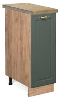 Vicco Apothekerschrank Fame-Line, Grün-Gold Landhaus, 30 cm | MDF-Front · AP Eiche inkl. · Höhenverstellbare Füße · Metallgriffe · Metall-Vollauszüge