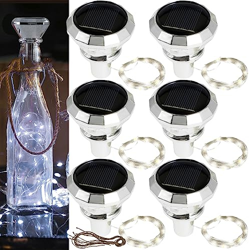 HAIJED 6Pcs Solar Bottle Lights, Outdoor Waterproof Wine Bottle Lights, 20 LED Copper Wire Fairy String Lights, Auto On/Off for Wedding Christmas Party Décor(white light)