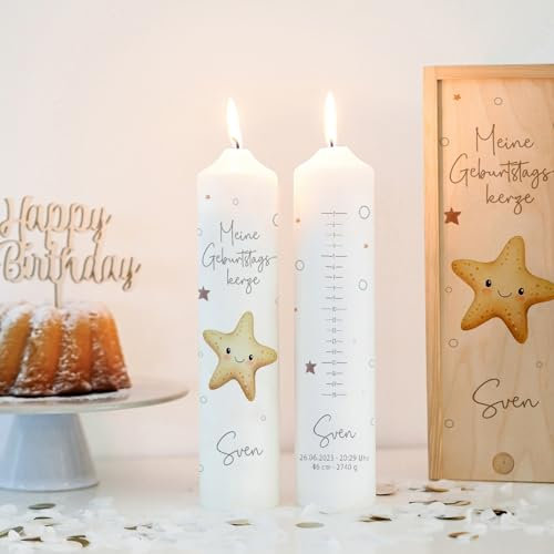 Geburtstagskerze Seestern, Geburtskerze personalisiert, Geburtstagskerze mit Geburtstagsskala, 1.-18. Geburtstag, Geschenk zum Geburtstag, Kerze Geburtstag, Lebenskerze