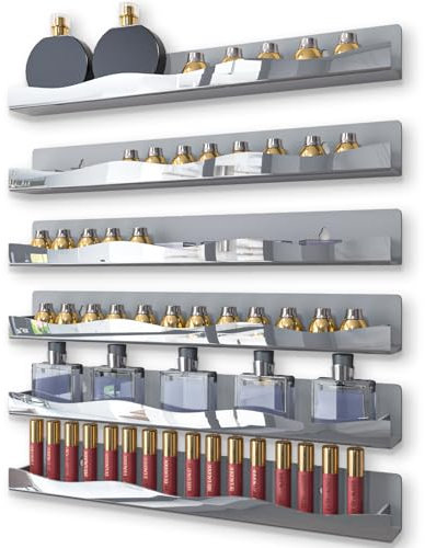 YMVV Mirror Silver Acrylic Nail Polish Rack, 15 Inch Wall Mounted Shelf Nail Polish Shelf, Sunglasses Essential Oil Storage Rack Display Rack 6 Pack