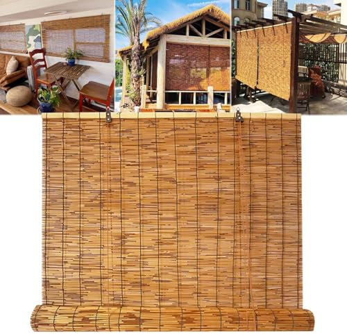 Sichtschutz Outdoor Bambusrollo Jalousien, Bambus-Rollo Jalousette Wetterfest Aussen, Retro Schilf Vorhang Sonnenschutz Rollo, Abschneiden Schmücken Für Balkon Terrasse Veranda Pergola(140 x 200 cm)