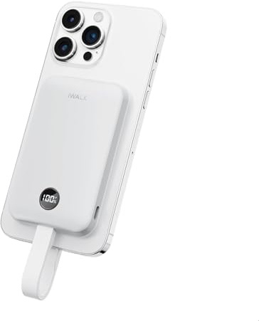 iWALK Mag Safe Wireless Power bank 10000mAh, Qi2 Zertifizierte 15W, 30W Schnellaufladung mit LED und USB-C Ladekabel, Magnetische Powerbank mit Samsung Galaxy S24,23 Android für iPhone 16/15/14/13/Pro