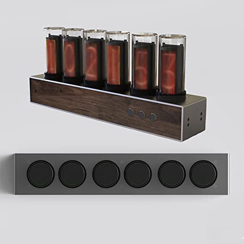 Vintage Retro Nixie Röhrenuhr für Schreibtisch, Holzimitat Basis & 24-Stunden-Uhr, ideal zum Dekorieren unter Computermonitor oder auf Nachttisch im Schlafzimmer – einzigartige Zeitmesser!