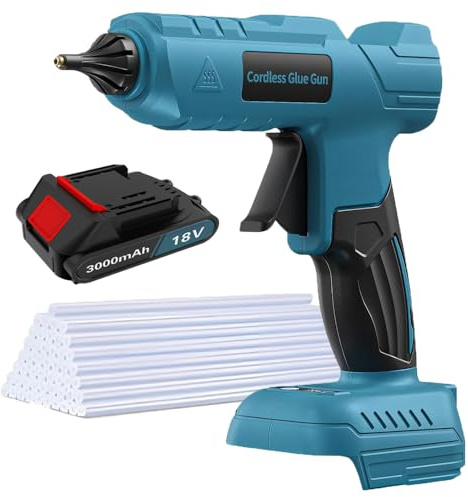 Akku-Klebepistole mit 3,0Ah Akkus, 18V Akku-Heißschmelzpistole Ersatz für Makita Akkus, ideal für Reparaturen, Basteln, Heimwerken (mit 10x 11mm-Klebestiften)