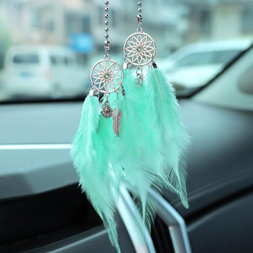 Mini atrapasueños para el interior del coche, colgante de espejo retrovisor para coche, accesorios dobles, decoración de campanillas de viento, multicolor