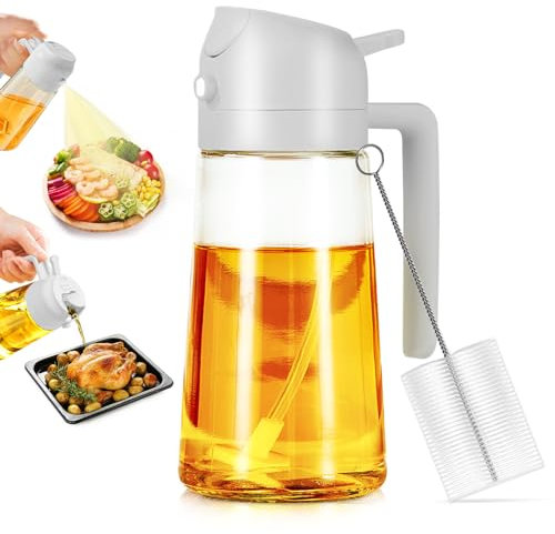Leaflai 2 in 1 Oil Sprayer, 470ml/16oz Olive Oil Spray Bottle for Cooking, Air Fryer, Salad, Frying, BBQ, White Food-grade Mister Spray Bottle