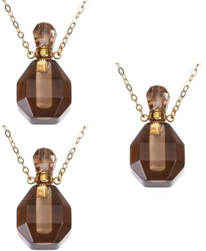 PRETYZOOM 3pcs Natural Crystal Perfume Container Pendant Fluorite Bottle Necklace Essential Oil Holder Metal Chain Decor for Women