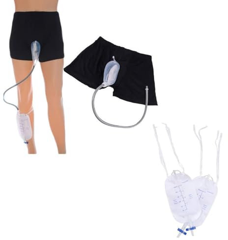SHANRROW Bolsa de recolección de urinario portátil, colectores de orina, embudo para orinar, pantalones de incontinencia usables para hombres con dos bolsas de orina,M