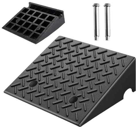 Schwerlast Gummi Bordsteinrampe Tragbar Türschwellenrampe Auffahrrampe Rollstuhlrampe für Auto Rollstuhl Bürgersteig Gabelstapler Wohnmobil Transporter Stufen Mit Dehnschraube(50X50X11CM)