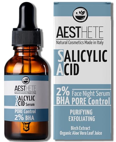 AESTHETE 2% Salicylsäure Nachtserum | Gesichtspeeling aus Gel gegen Unvollkommenheiten für fettige und gemischte Haut | Für erweiterte Poren, Pickel, Mitesser, Akne Jugendliche Männer Frauen | 100 ml