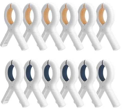 12 Pcs Beach Towel Clips, Towel Pegs for Sun Loungers, Large Sunbed Clip Peg Towels Laundry Clip Strong Grip Clothes Pegs Non-Slip Towel Clips for Laundry Sunbeds Pool Chairs Essentials Accessories