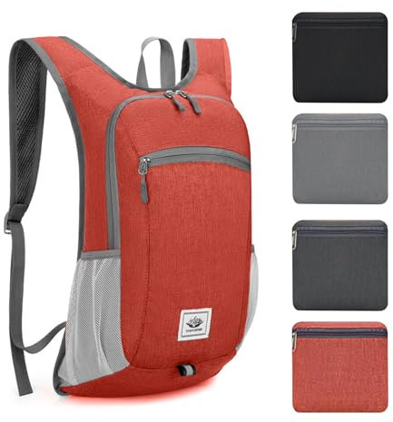 ROEOWENE 15L Rucksack Faltbar Ultraleicht Wasserdicht Wanderrucksack Klein Damen Herren Mini Sportrucksack Outdoor Wanderrucksäcke Tagesrucksack Daypack Hiking Backpack für Camping Wandern Reisen-Rot