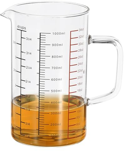 PATIKIL Verre Doseur Avec Poignée 1000ml Bécher En Verre Transparent