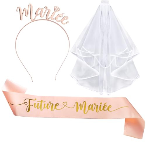 COLOFALLA JGA Frau Accessoires Schärpe Braut mit Haarreif Mantille Future Mairée auf Französisch Braut Partydeko Frauen Junggesellenabschied Frauen für Hochzeit