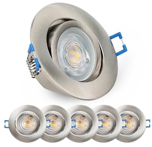 URing LED Einbaustrahler Schwenkbar Dimmbar, Deckenspots LED Spot Einbauspots inkl 230V 5W 650LM warmweiß 3000K Modul, bohrloch 68mm - 75mm spots deckenleuchte für Wohnzimmer, Badezimmer, 6 Stück