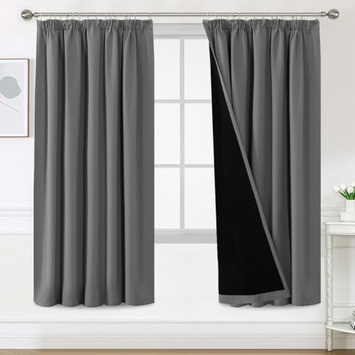 H.Versailtex 100% Blackout Curtains, Soundproof Curtain Privacy Protected Thermal Insulated Curtain with Pencil Pleat for Bedroom/Living Room, W66 x L72 Inch, 2 Panels, Charcoal Grey