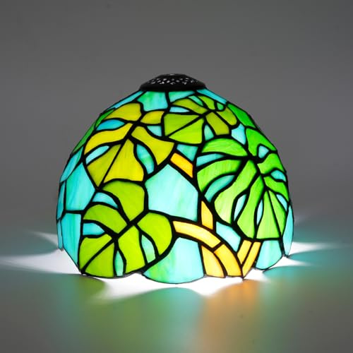 Monstera Deliciosa‌ Tiffany Lamp Shade Wide Small Replacement Lampshade Monstera Swiss Cheese Plant Stained Glass Lampshade for Table Lamp Floor Lamp and Ceiling Fixture Light