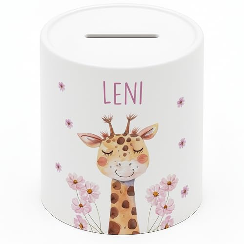 Personalisierte Spardose Kinder mit Namen – Keramik Sparschwein als Taufgeschenk, Geburtstagsgeschenk & Einschulungsgeschenk – Spardose Mädchen & Jungen, Geschenke zur Taufe - Giraffe (8x9,5 cm)