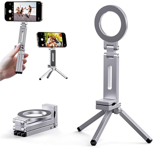 CBDYWVR Magnetic Phone Tripod, N52 Magnet Selfie Stick for iPhone | 360° Rotation, Lightweight Aluminum Alloy, 1/4 Screw Mount, Anti-Slip Curved Design, 30mph Stable, for Car/Desktop/Outdoor