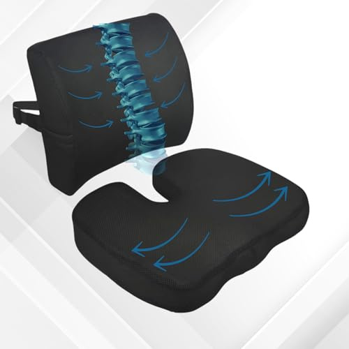 AURANID Cojin Antiescaras + Cojin Lumbar Silla Oficina, Silla de Ruedas y Coche – Viscoelástico – Cojin Coxis – Cojines Antiescaras con Funda Lavable – Cojin Silla Oficina - Cojin Lumbar Coche