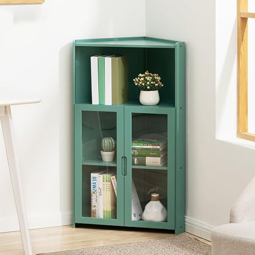 Eckschrank, 3-stöckige Eckvitrine mit Türen und Regalen, unabhängige Eckeinheit für Wohnzimmer, Schlafzimmer, Küche - Grüne Wohnmöbel