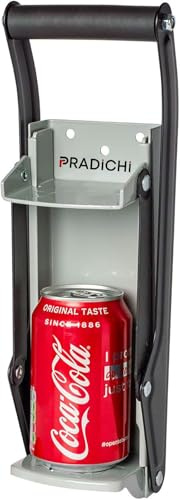 PRADICHI Wall-Mounted Can Crusher – Heavy-Duty 16oz/500ml Aluminum Can Press with Built-In Bottle Opener, Non-Slip Handle, Easy Installation for Beer, Soda, and Pop Cans (Silver)