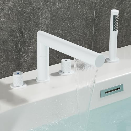 YCVAWEOD Tocchi di Miscelatore a Cascata per Bagno a 360 ° Rotazione a Doppia modalità Mazzo Montare Il Mixer per Doccia da Bagno Rame, Nero LWX