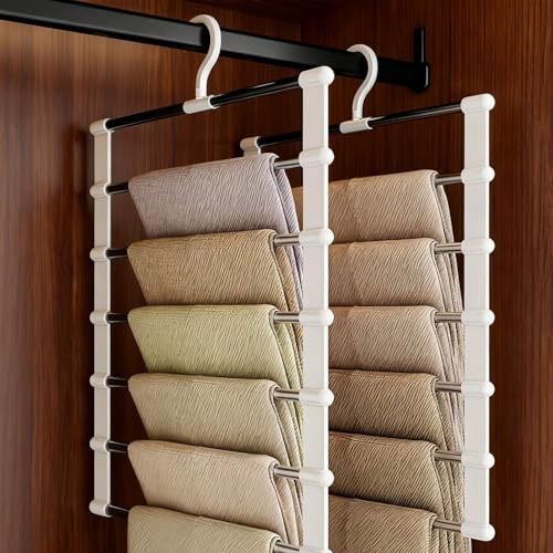 FAINCA 2 Pièces Porte Cintre Pantalon Gain de Place Acier Inoxydable Ceintre pour Pantalons 6 Niveaux Suspendre Les Vêtements Pliable Cintre Gain de Place Ceintres pour Adultes Convient Jupes Foulards