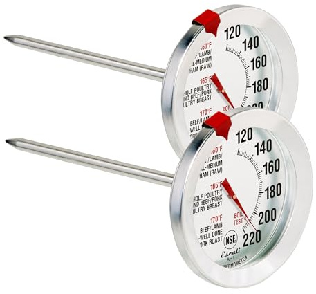 Escali AH1 2 Pack Oven Safe Meat Thermometers, Stainless Steel, Thermometer with 2.5 inch Large Dial, Oven and Grill Safe Temperature Gauge for Cooking, Roasting, Baking, Candy, Steak, Turkey