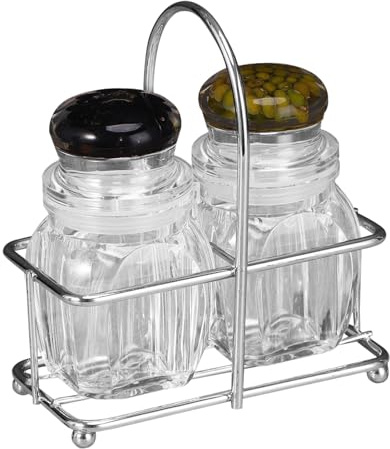 Saliera e pepiera - Set shaker trasparente con supporto | Contenitori portaoggetti per cucina, dispensa, armadietto, scaffale, piano di lavoro, fattoria, appartamento, ristorante, campeggio, picnic, o
