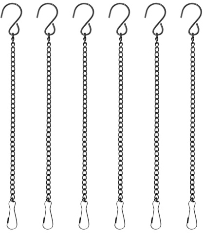 M METERXITY 6-Pack Chain for Hanging Plants 25cm/10in Iron Black | Adjustable Hanging Chain with Clips, for Bird Feeder, Planter, Lantern, Wind Chime, Basket Extender Hanger