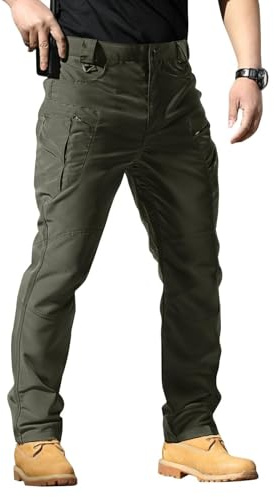 Générique Pantalon de Travail Homme Cargo Multipoches avec Genouillères Taille Elastique Extensible Résistant Durable Séchage Rapide Léger Tactique Militaire Treillis Randonnée Chasse Moto