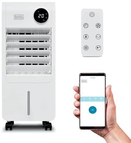 BLACK+DECKER Smart Digital Air Cooler, App & Remote Control, Weekly Programmable Timer, 3 Airflow Modes, Portable with 12L Water Tank, White, BXAC65015GB