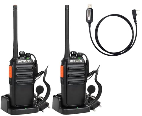 Retevis RT24 PMR446 Funkgerät Set (1 Paar) Lizenzfrei – 16 Kanäle CTCSS/DCS & VOX, inkl. Headset und Ladeschale, kompatibel mit 2-Pin USB Programmierkabel für RT24 & Baofeng UV-5R