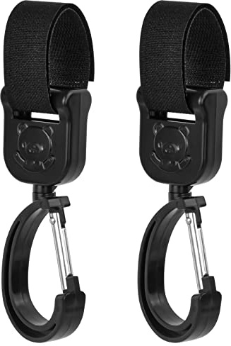 Buggy Clips 2 Pcs - Cute Bear Design Pram Hooks for Bags, Universal Anti-Slip PU Leather Stroller Clips, Heavy Duty Carabiner Hook for Pushchair, Shopping Bag, Diaper Bag & Backpack Accessories