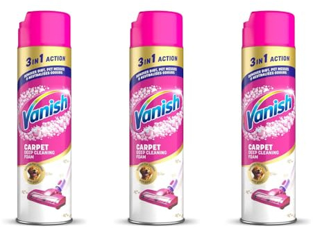Vanish Carpet Deep Cleaning Foam, 3 in 1 Action, Removes Dirt and Pet Messes, Neutralises Odours, 600ml, Pack of 3