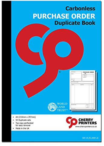 Cherry Printers Carbonless Purchase Order Duplicate Book | A4 (210mm x 297mm) | 50 Perforated Sets | Made in the UK