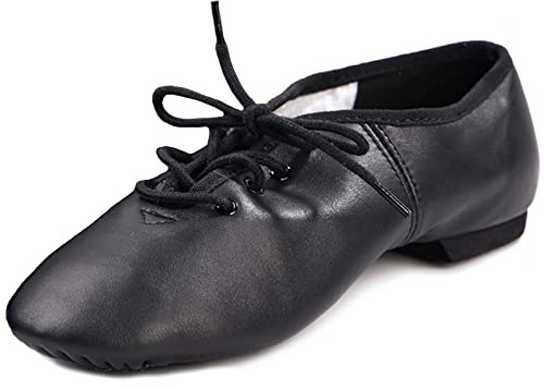 DANCEYOU Jazzschuhe – Feines Leder, Schnürsenkel, Geteilte Sohle – Tanzschuhe für Jugendliche und Erwachsene – Schwarz – Herstellergröße 42 / EU 41