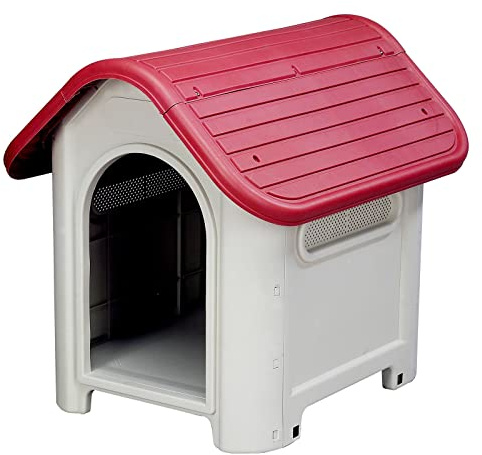 Kleine Hundehütte Gardiun Kira 59x75x66cm aus Kunstharz beige/rot