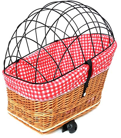 Tigana - Hundefahrradkorb für Gepäckträger aus Weide Natur 56 x 36 cm mit Metallgitter Tierkorb Hinterradkorb Hundekorb für Fahrrad (N-S) (XL + Kissen + Einlage R1)
