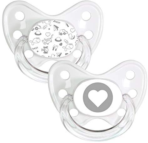 dentistar Silikon Schnuller 2er-Set – Größe 3, ab 14 Monate – Zahn- & kieferfreundlicher Nuckel mit Dental-Stufe – BPA-frei – Made in Germany - Herz & Comic