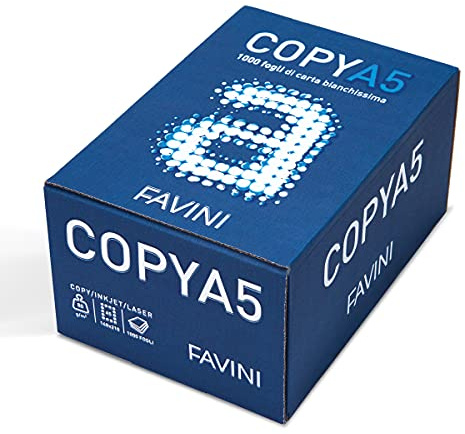 Favini A620555 Copy A5 1.000 fogli di carta BIANCA contenuti in comodo dispenser Formato A5 (14,8x21 cm) Made in Italy