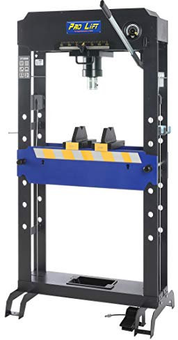 Pro-Lift-Werkzeuge 2462 Hydraulikpresse 50t Werkstattpresse Industriepresse manuell + pneumatisch 8 Druckstücke Druckluftpresse blau Rahmenpresse Handpumpe umformen Shop-Press Abkantpresse 50000kg