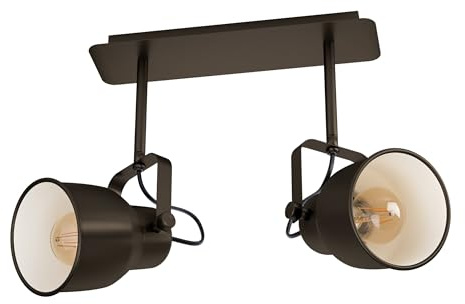 EGLO Deckenlampe Mitchley, 2 flammige Deckenleuchte Vintage, Industrial | Retro, Deckenstrahler aus Stahl, Wohnzimmerlampe in Dunkel-Bronze, Creme, Küchenlampe, Spots mit E27 Fassung, L 47 cm