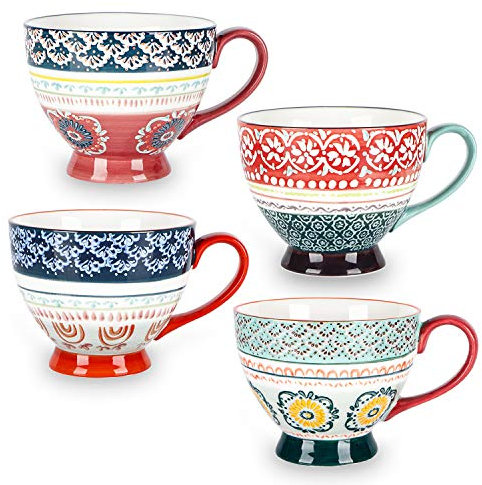 superyes Large Coffee Mugs Sets of 4, Coffee Cups Set for Tea Milk Latte Cappuccino Cereal Hot Chocolate Soup, Gift for Friend, Family 15oz