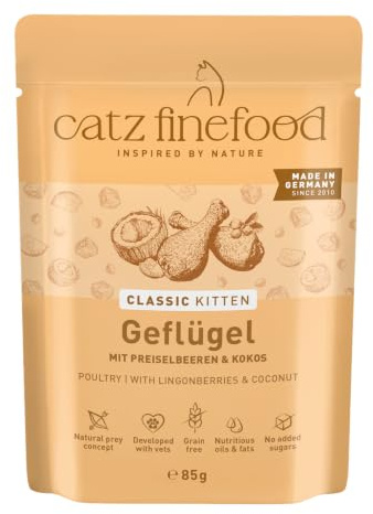 catz finefood Kitten N 3 fjäderfä kattmat våt – fin mat kattunge våtfoder för unga katter utan spannmål och socker med hög kötthalt, 16 x 85 g påse