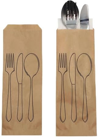 PAKNOR® 1000stk Papiertüte für Besteck - 9 x 25 cm, bestecktaschen papier, kraftpapier tüten, Perfekt für Partys und besondere Anlässe, Einweghandtasche (1000)