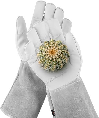 NoCry Leder Gartenhandschuhe für Damen und Herren - Dornenfeste Handschuhe mit extra langer Stulpe und verstärkten Handflächen und Fingerspitzen, Grau, Größe XL