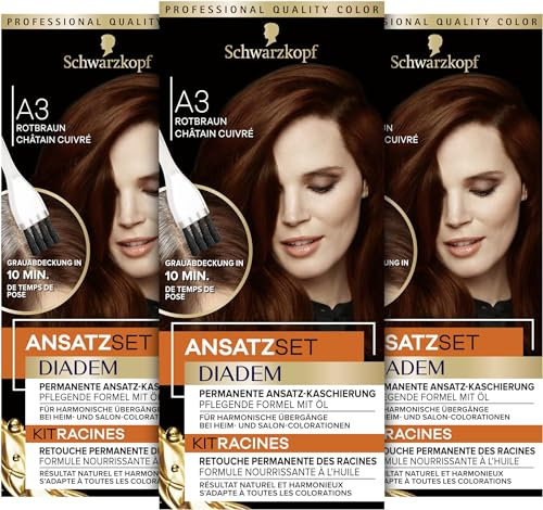 Diadem Ansatzset A3 Rotbraun Stufe 3 (22 ml), dauerhafte Haarfarbe zum Haaransatz kaschieren in nur 10 Minuten, Ansatzfarbe mit ölhaltiger, pflegender Formel
